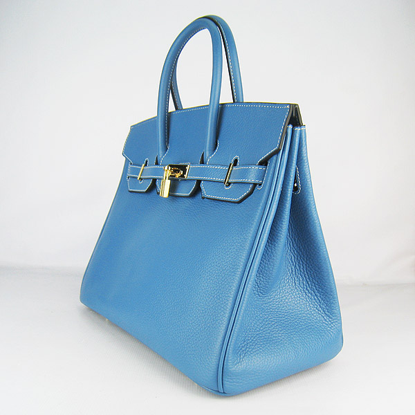 High Quality Fake Hermes 35CM Embossed Veins Leather Bag Bule 6089 - Click Image to Close